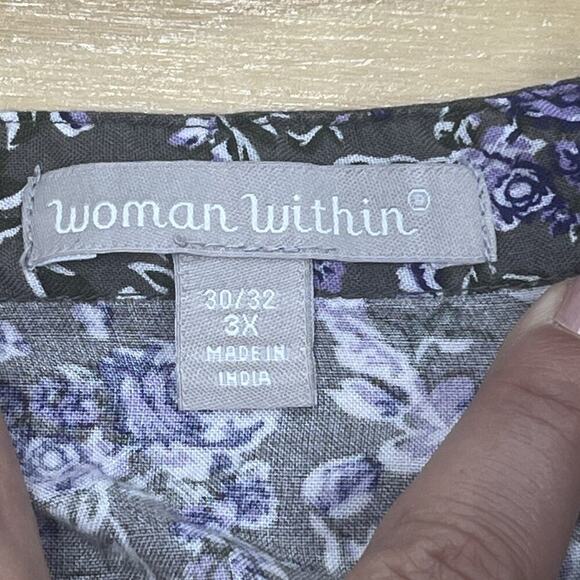 Woman Within Floral Button Down Blouse Top Green Size 3X Flowy Cottage Prairie - Picture 3 of 11